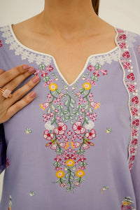Eilara Purple Embroidered Lawn Suit with Embroidered Dupatta