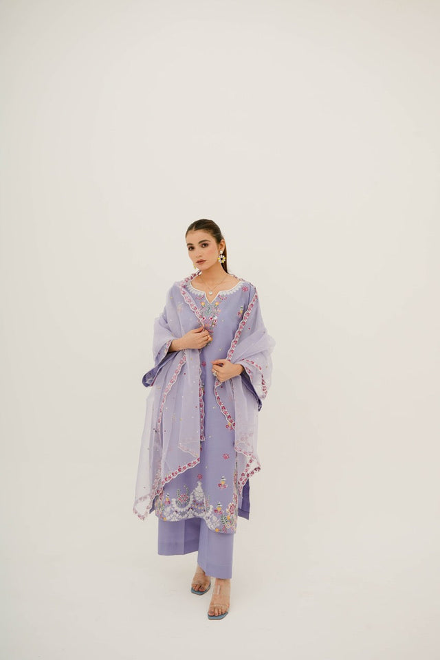 Eilara Purple Embroidered Lawn Suit with Embroidered Dupatta