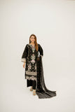 Elaaf Black Embroidered Lawn Suit with Chiffon Dupatta