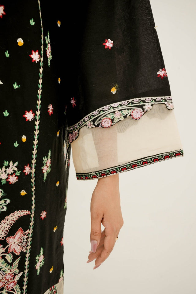 Elaaf Black Embroidered Lawn Suit with Chiffon Dupatta