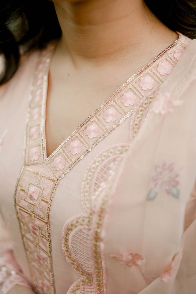 Florin 3-Piece Peach Cotton with Embroidered Organza Dupatta