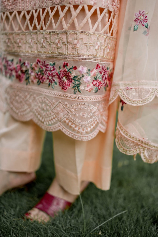 Florin 3-Piece Peach Cotton with Embroidered Organza Dupatta