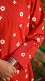 Ayra 2-Piece Red Cotton with White Embroidered Detailing