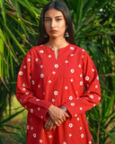 Ayra 2-Piece Red Cotton with White Embroidered Detailing
