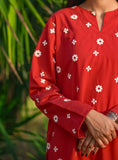 Ayra 2-Piece Red Cotton with White Embroidered Detailing