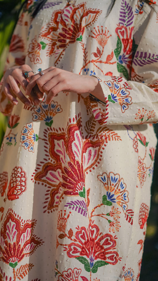 Mahnoor 2-Piece Printed Lawn with White Trouser Ensemble