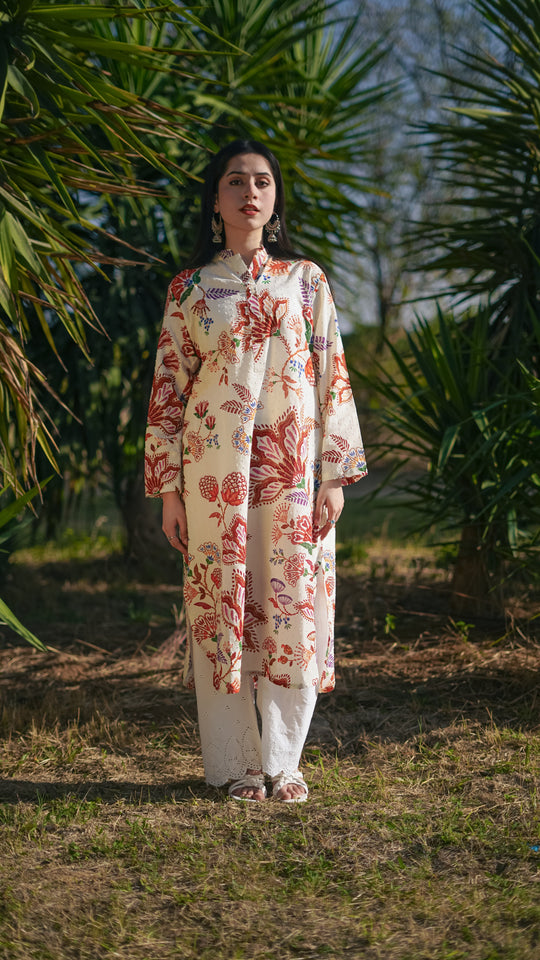 Mahnoor 2-Piece Printed Lawn with White Trouser Ensemble