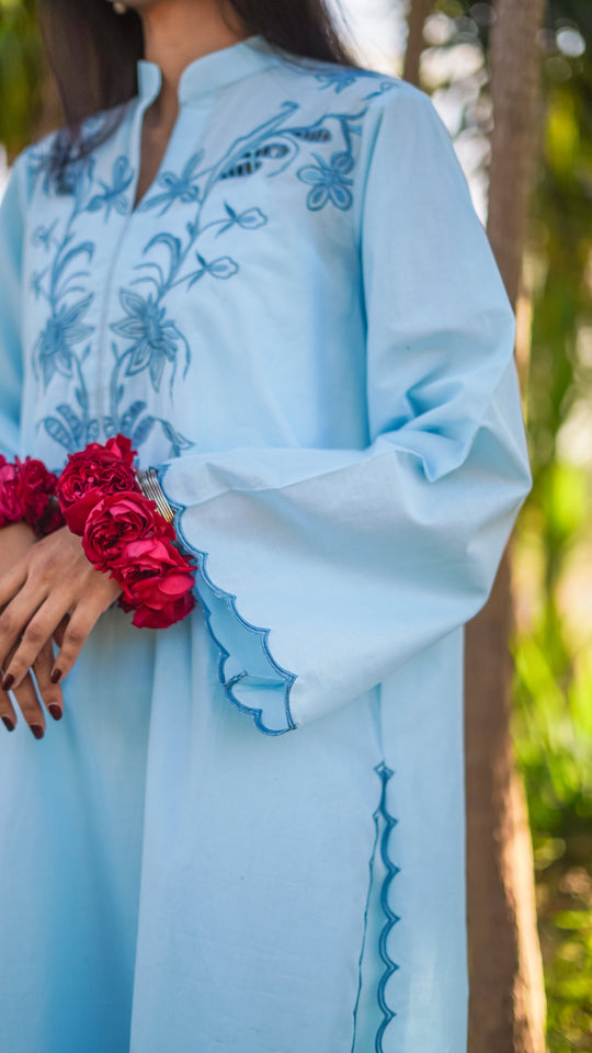 Khaas Light Blue Lawn with Blue Embroidered Shirt and Trouser