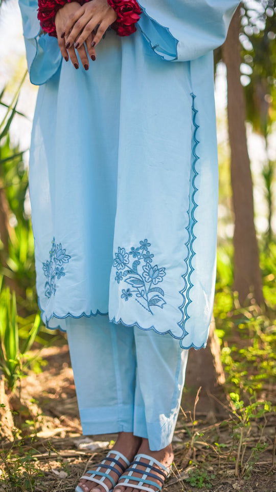 Khaas Light Blue Lawn with Blue Embroidered Shirt and Trouser